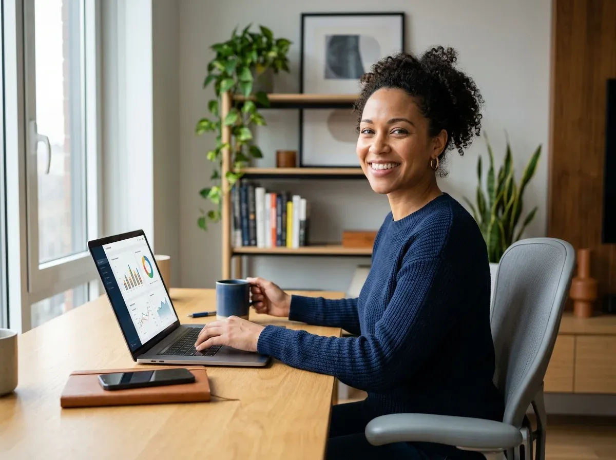 Person reviewing financial information on a laptop